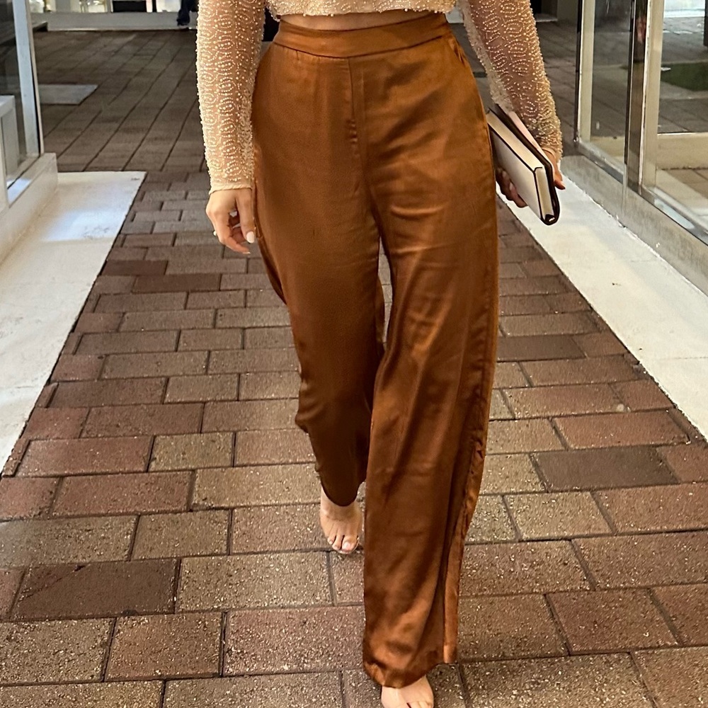 Bronze Satin Wide-Leg Pants – Sans Souci